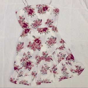 Rue21 White Floral Strappy Fitted Ruffle Dress